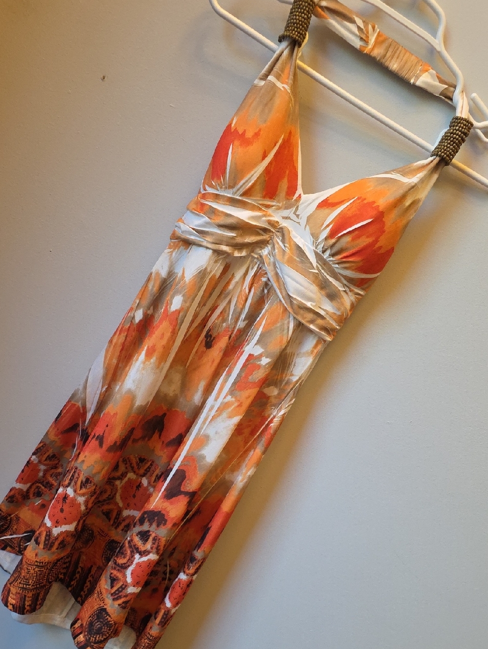 Cristinalove Orange and White Halter Dress - Size S